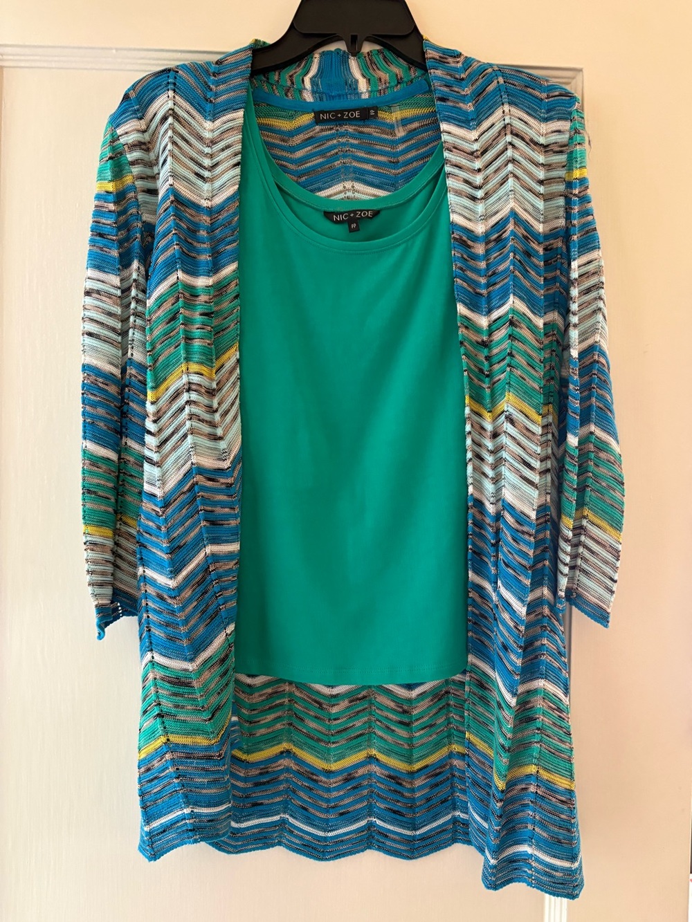 Nic + Zoe Multicolor Open Front 3/4 sleeve cardigan Petite